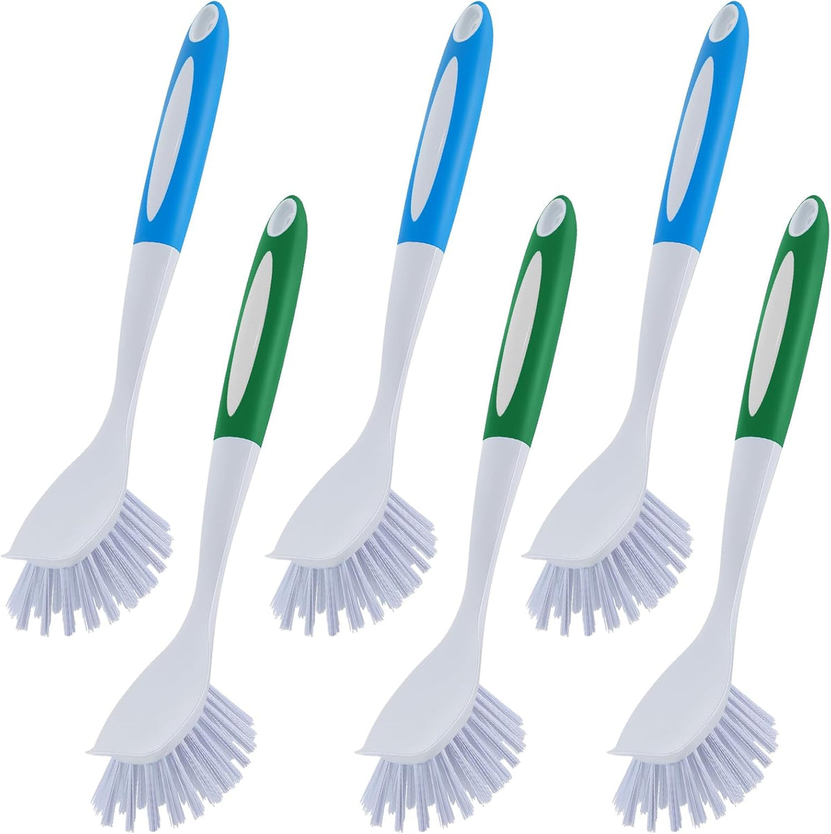 Hsei 6 Pcs Blue and Green Kitchen Scrub Dish Brush Bulk with 11 Inch Anti Slip Handle Cleaning Dish