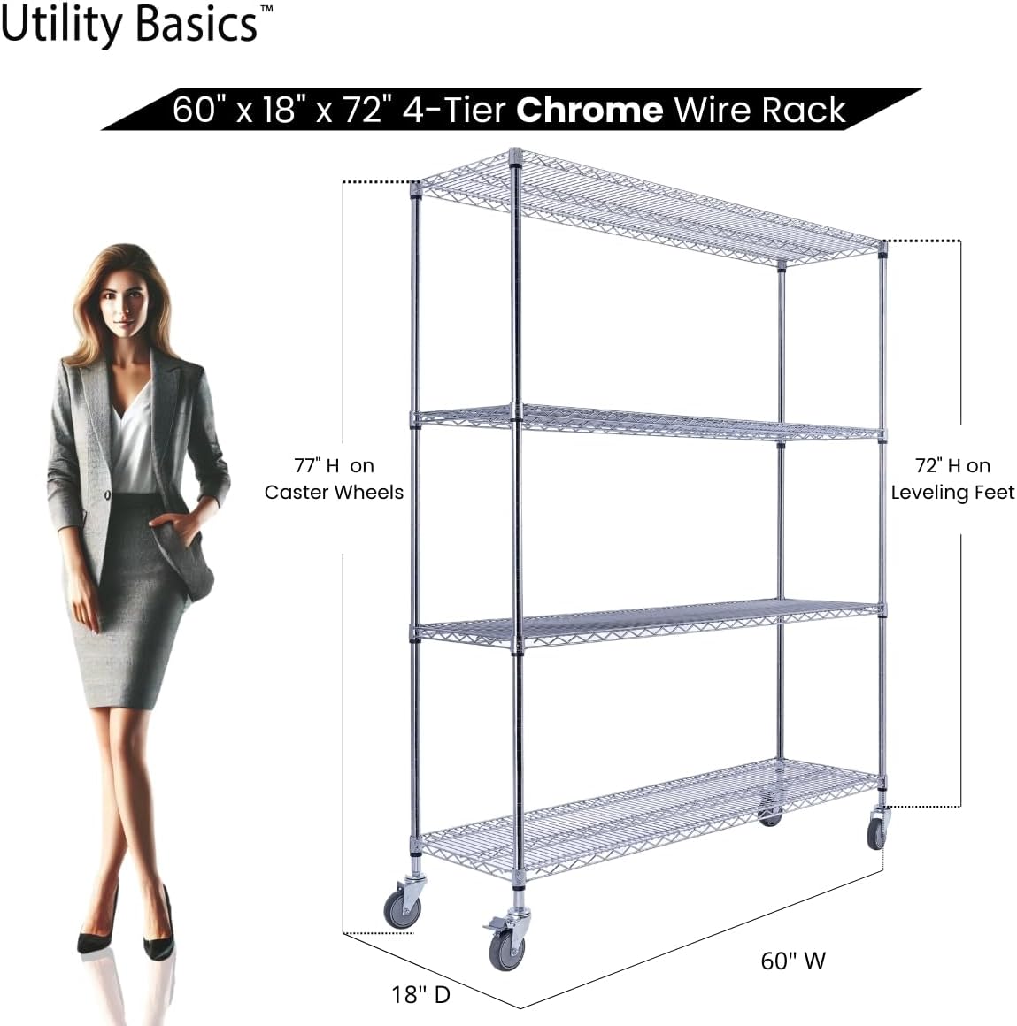 60"x18"x72" Chrome Premium Metal Steel Wire Shelving 4-Tier NSF 3200 LBS MAX Capacity Heavy Duty