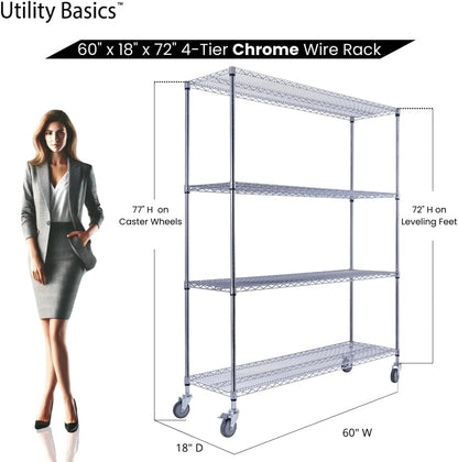 60"x18"x72" Chrome Premium Metal Steel Wire Shelving 4-Tier NSF 3200 LBS MAX Capacity Heavy Duty