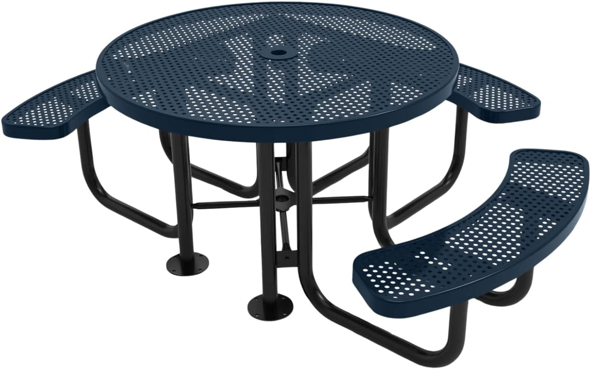 Heavy-Duty Portable Outdoor Picnic Table with Umbrella Hole, Punched Steel Patio Dining Furniture