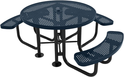 Heavy-Duty Portable Outdoor Picnic Table with Umbrella Hole, Punched Steel Patio Dining Furniture
