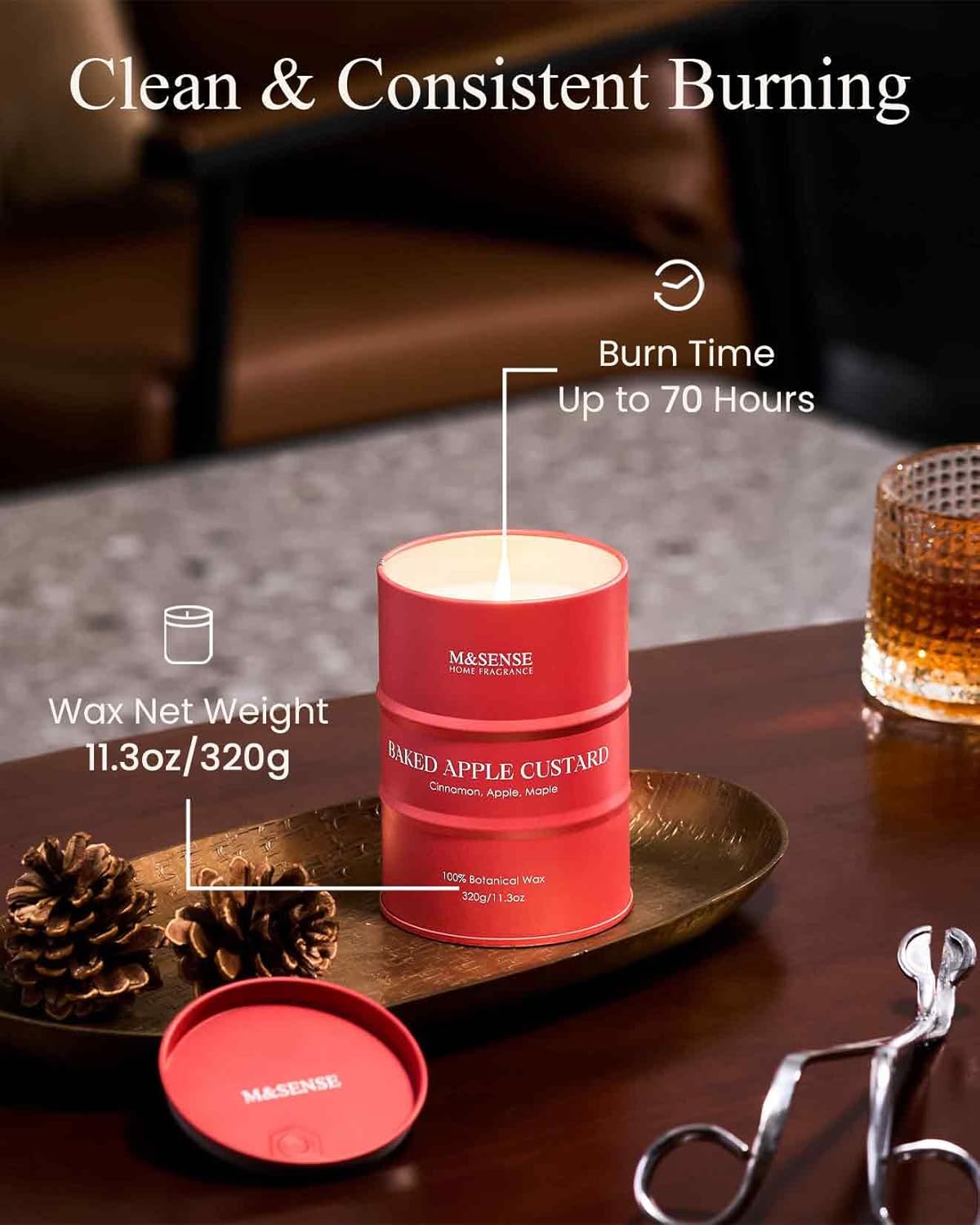M&SENSE Baked Apple Scented Candles Natural Non Toxic, Aromatherapy Candle for Stress Relief