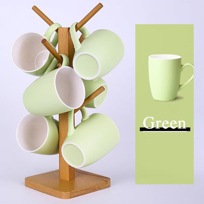Coffee Mugs Set of 6, 12oz Ceramic Coffee Mugs with Handle, Matte Porcelain Green Coffee Mug for