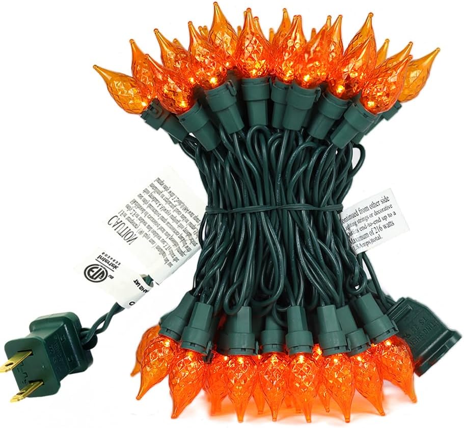 Orange Halloween Lights 70 LED C5 Christmas Lights for Indoor and Outdoor use, Plug -in String