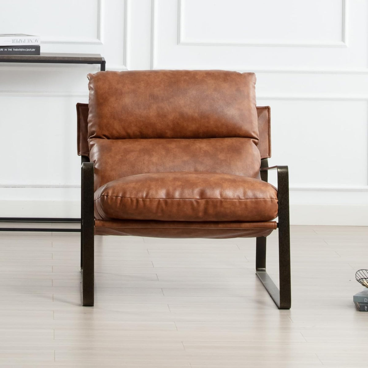 DUOMAY Mid-Century Accent Chair Armchair, Comfy PU Leather Leisure Chair Lazy Chair with Brozen