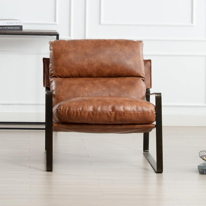 DUOMAY Mid-Century Accent Chair Armchair, Comfy PU Leather Leisure Chair Lazy Chair with Brozen