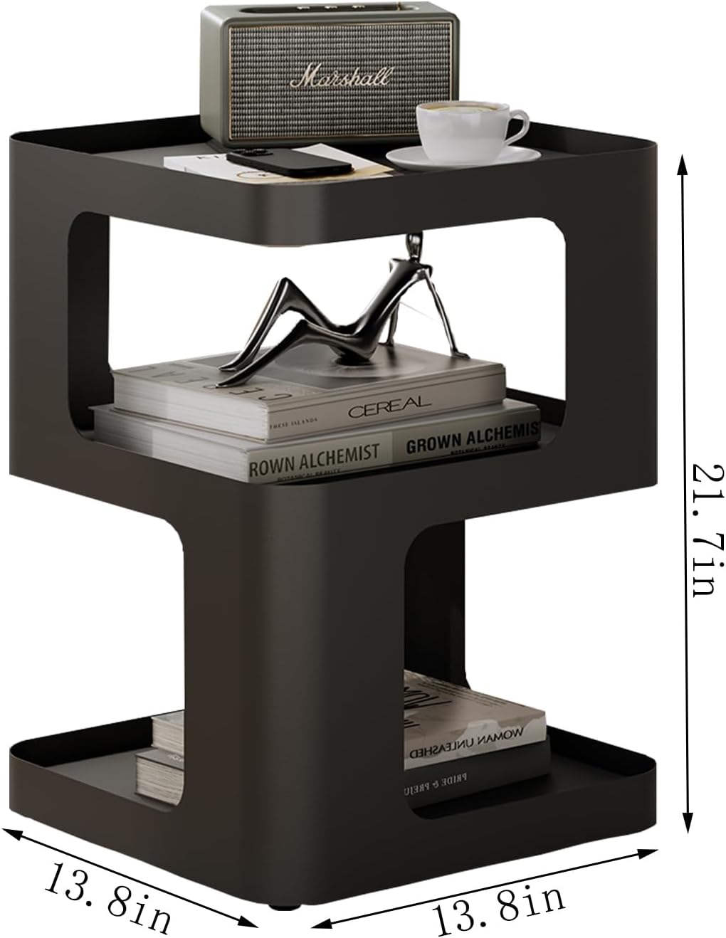 Modern Side Table, Metal Bedside Table Living Room, 3 Tier end Tables with Storage,Nightstand for