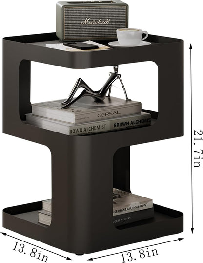 Modern Side Table, Metal Bedside Table Living Room, 3 Tier end Tables with Storage,Nightstand for