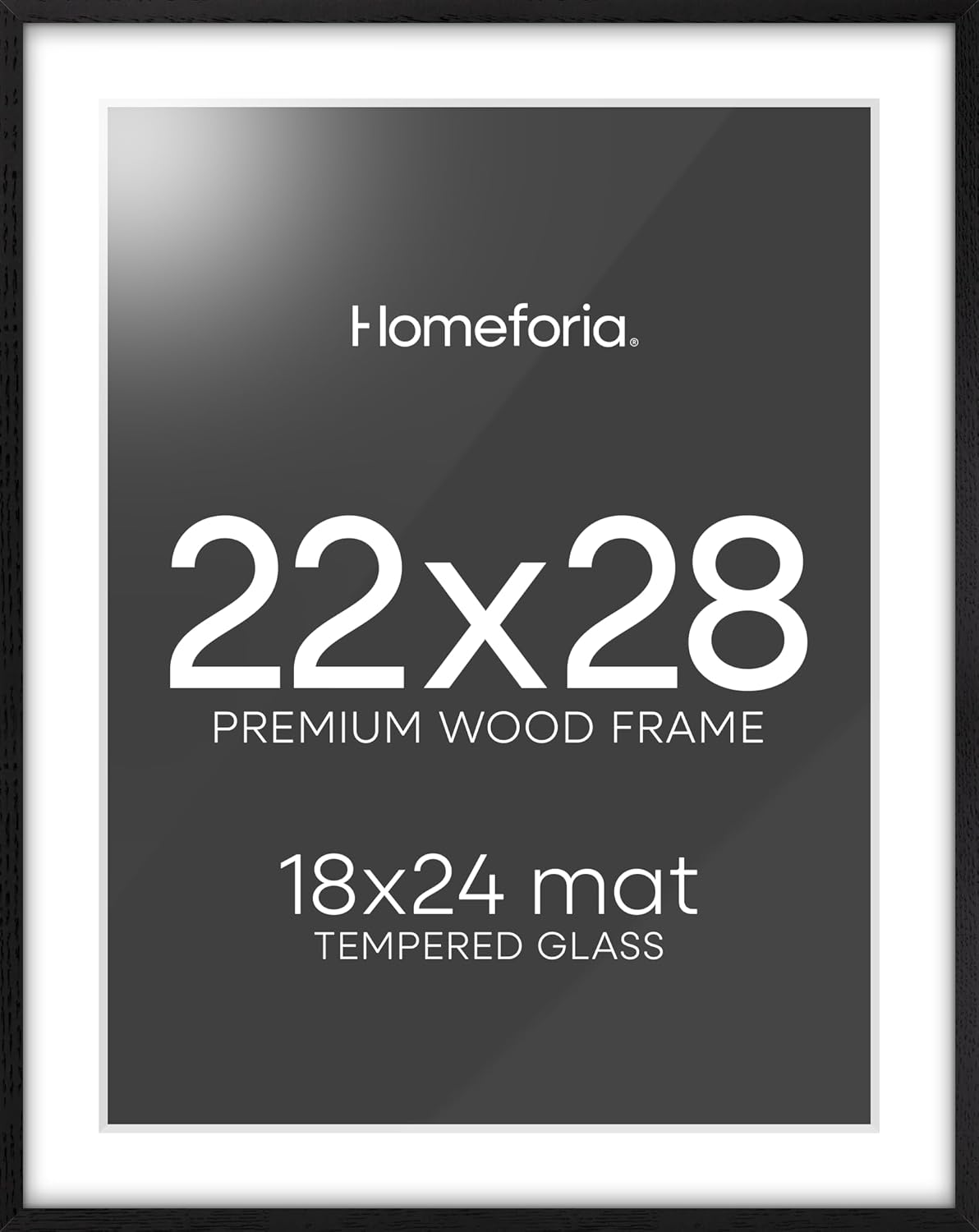Homeforia 22x28 Poster Frame Black, High End Oak Wooden Picture Frame 22x28 with Mat 18x24