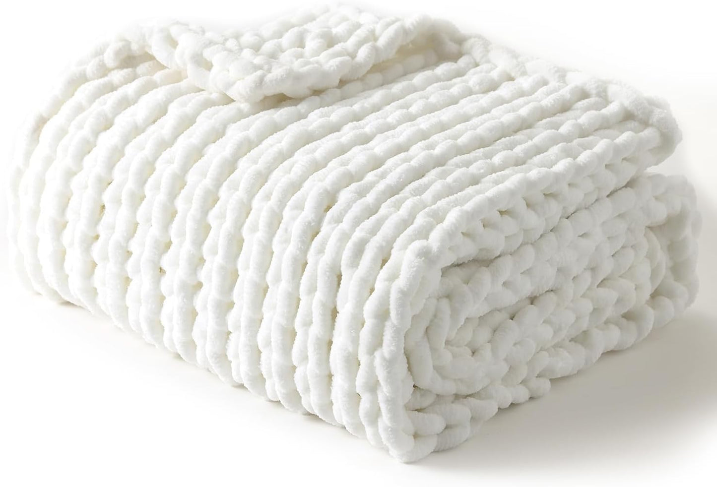 YnM Chunky Throw Blanket, Medium-Weight, Hand Knitted with Chenielle Yarn, Skin Friendly
