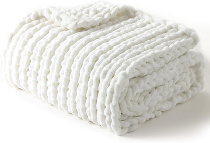 YnM Chunky Throw Blanket, Medium-Weight, Hand Knitted with Chenielle Yarn, Skin Friendly