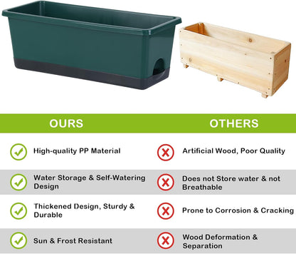 Window Box Planter 8 Pcs, 17 Inches Rectangle Flower Pots with Drainage Holes and Trays, Vegetable