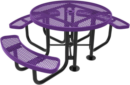 Heavy-Duty Portable Outdoor Picnic Table with Umbrella Hole, Expanded Metal Patio Dining Furniture
