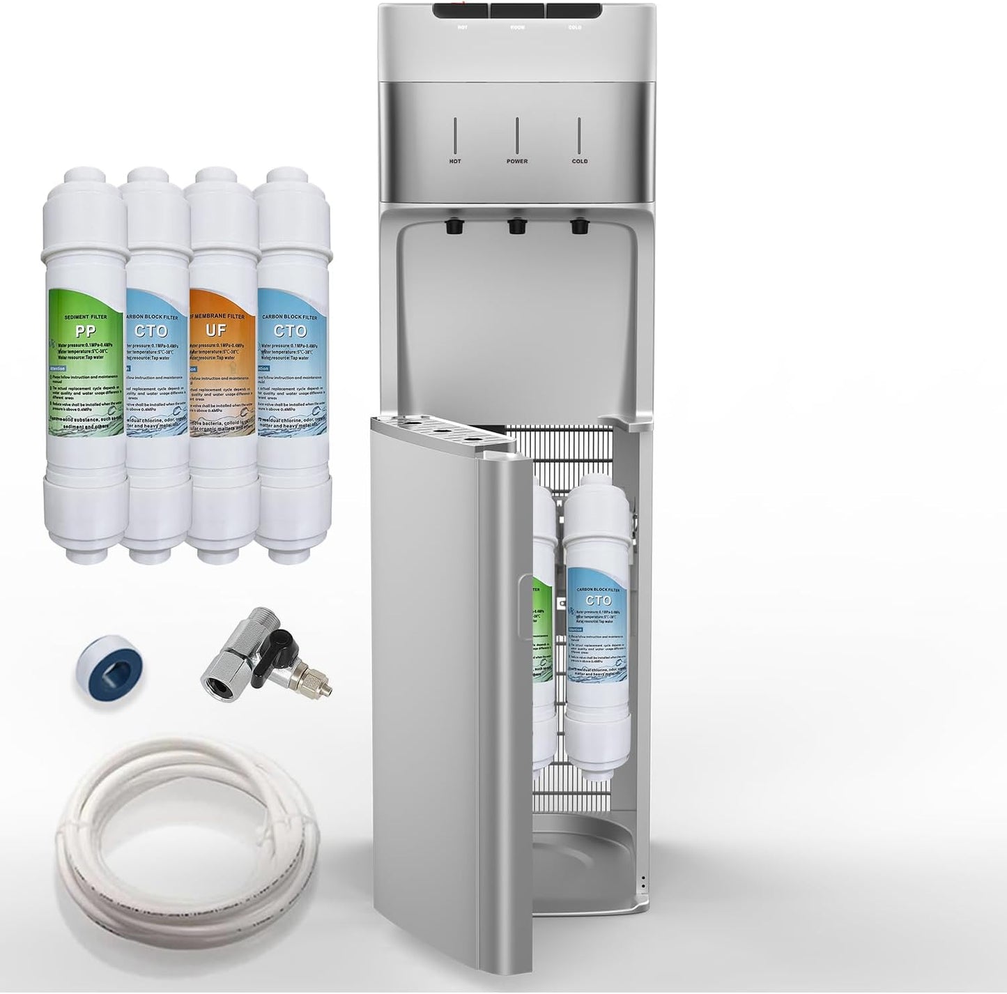 Self Cleaning Bottleless Water Cooler Dispenser with 4 Stage Water Filter 3 Temperature Settings