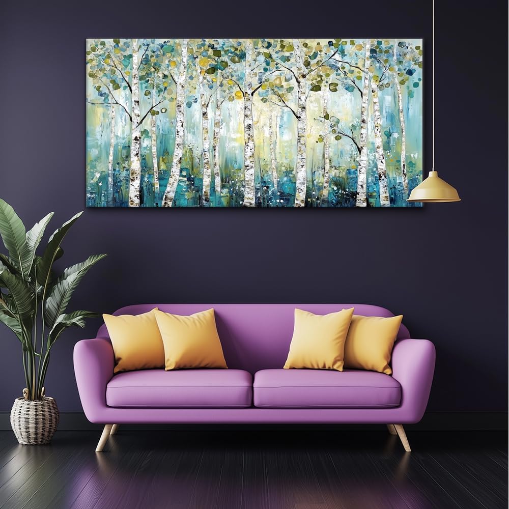 LASMOND Abstract Teal Grove Canvas Paintings Prints Modern Tree Wood Artwork Decor Wall Art for