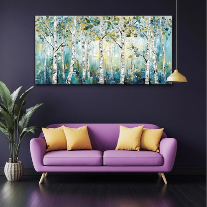 LASMOND Abstract Teal Grove Canvas Paintings Prints Modern Tree Wood Artwork Decor Wall Art for