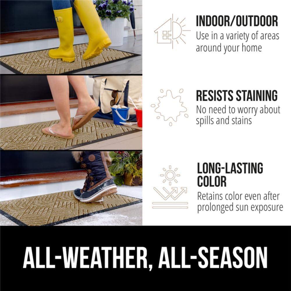 GORILLA GRIP 100% Waterproof All-Season WeatherMax Doormat US Designed Natural Rubber, Stain and