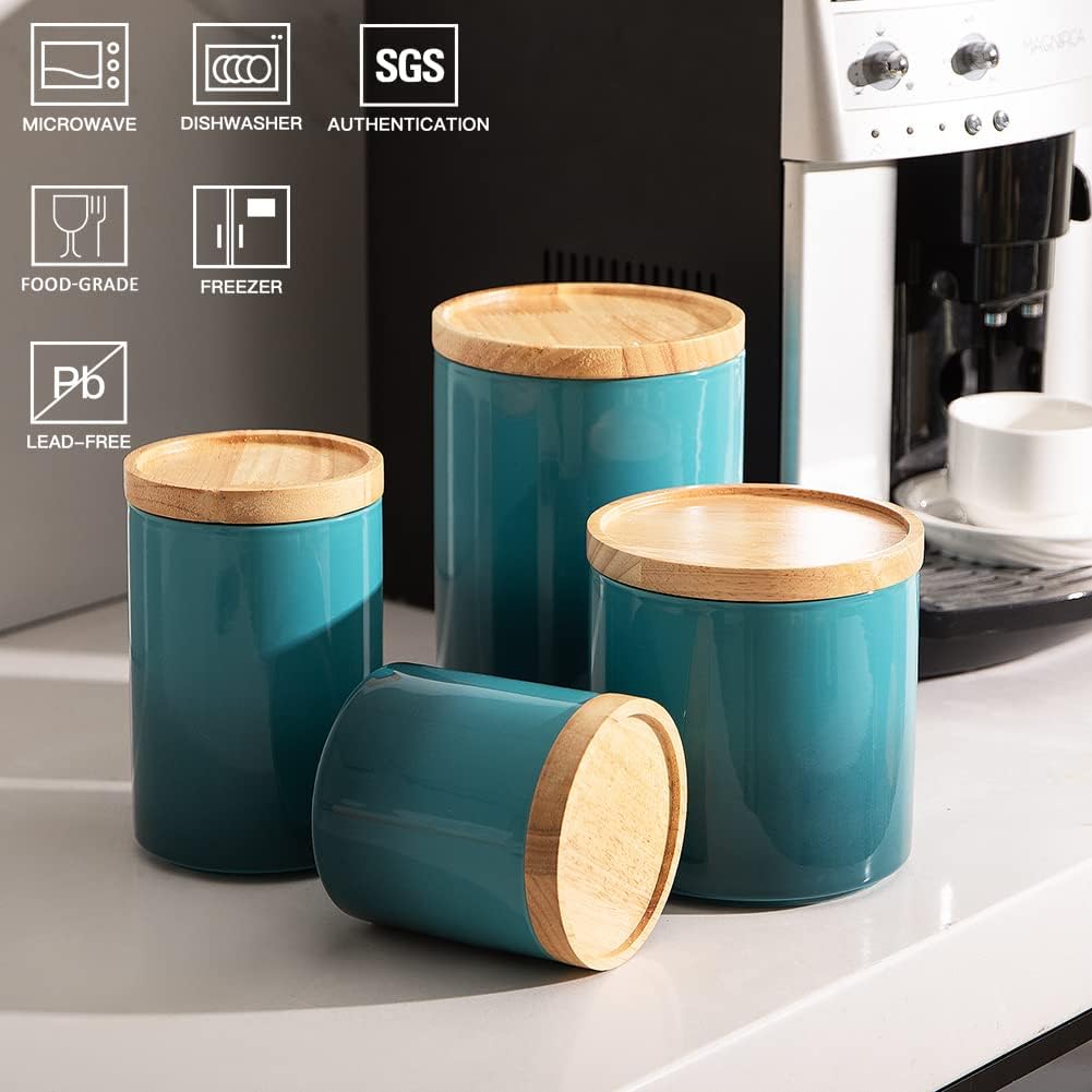 Sweejar Ceramic Food Storage Jar, Stackable Kitchen Canisters, Containers with Airtight Seal Wooden