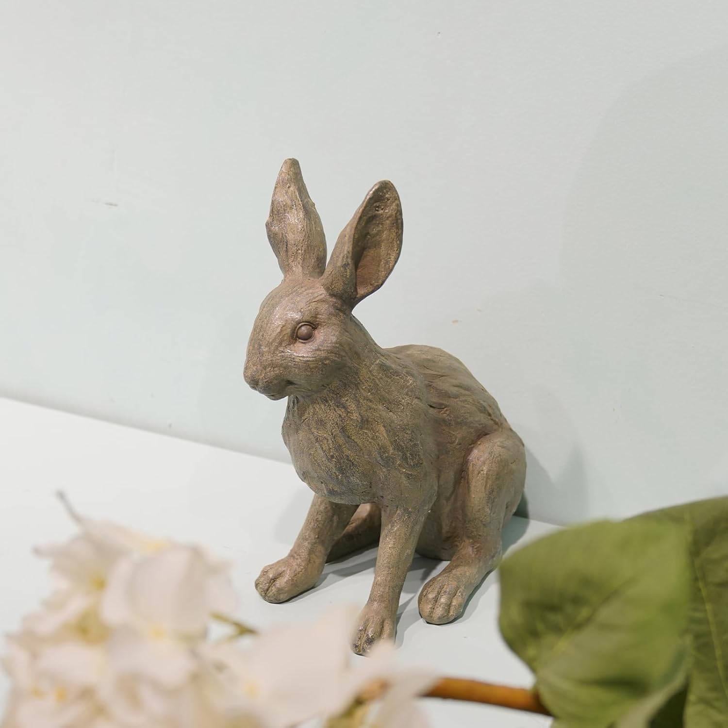 DiliComing Grey Resin Rabbit Garden Statue - Large Garden Statues for Home Yard Decor Garden