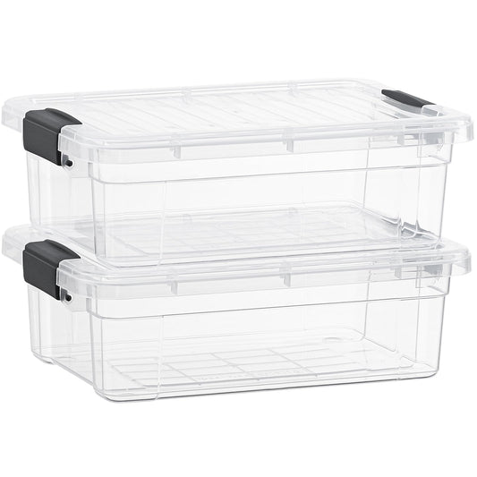 Superio Storage Bins with Lids- 2 Pack, 7.4 Qt Clear Boxes for Organizing, Stackable Plastic
