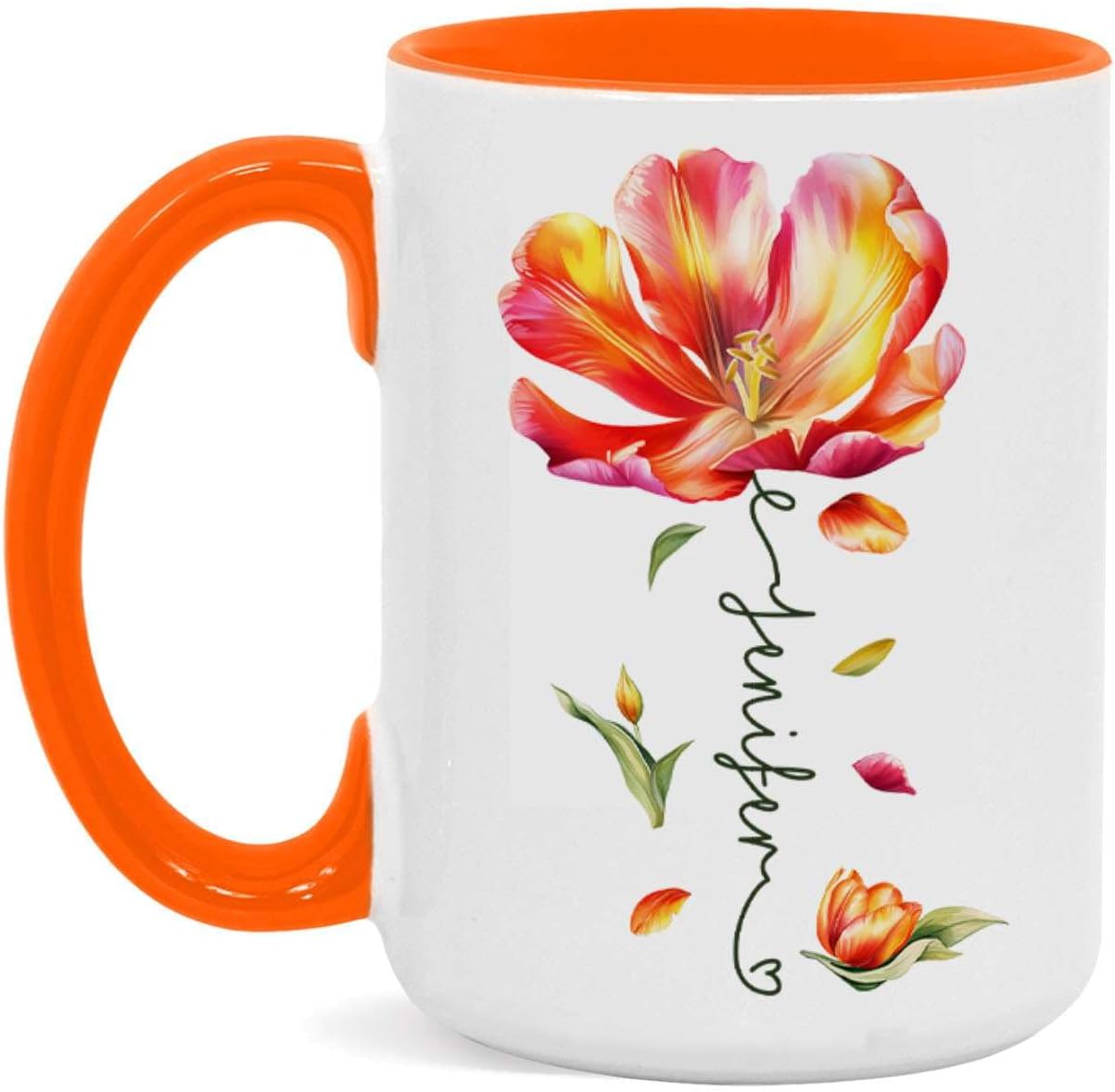 Personalized Flower Blossom Decorative Mug, Custom Name On Flower Coffee Cup, Novelty Floral Accent