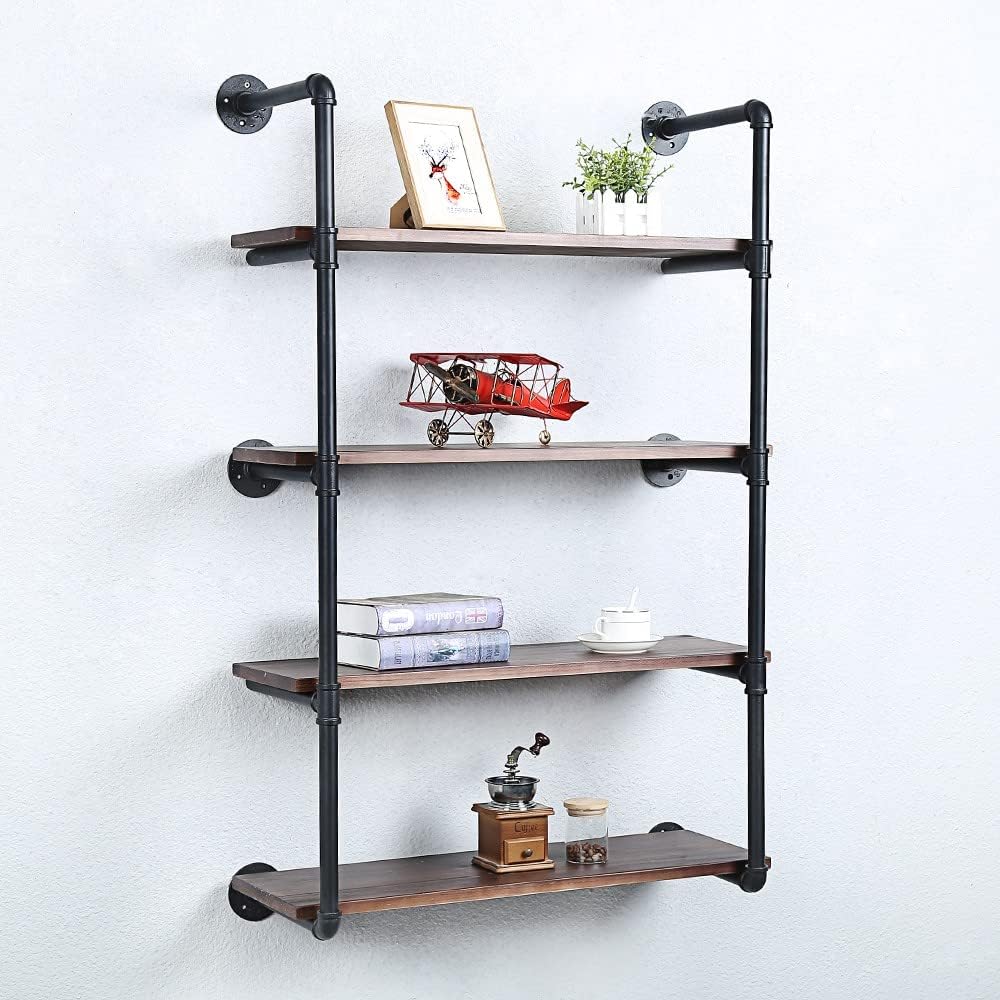 Industrial Pipe Shelving Wall Mounted,30in Rustic Metal Floating Shelves,Steampunk Real Wood Book