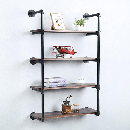 Industrial Pipe Shelving Wall Mounted,30in Rustic Metal Floating Shelves,Steampunk Real Wood Book