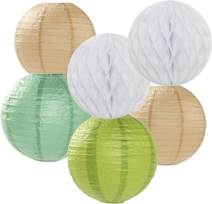 Olive-Sage Green-Boho Party-Decorations Streamers-Lanterns - 14pcs Baby Bridal Shower Wedding Paper