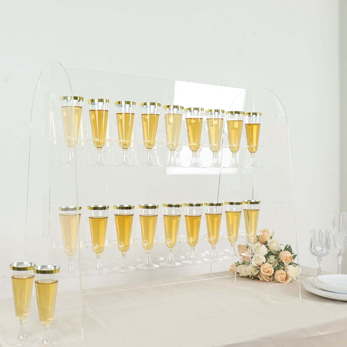 Tableclothsfactory 25" Clear Acrylic 2-Tier Wine Glass Stemware Rack, Champagne Flute Holder with