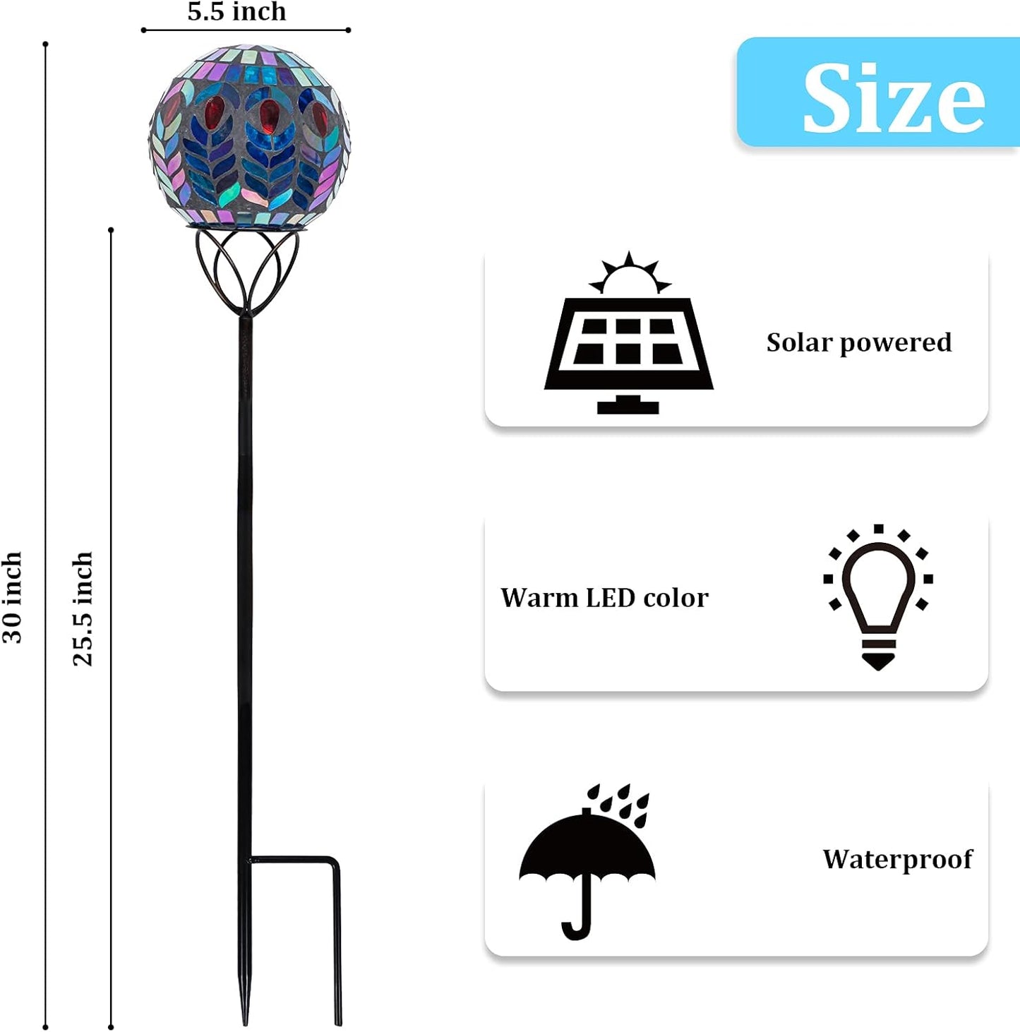 Afirst Solar Outdoor Garden Lights Decorative - Mosaic Solar Stakes Gazing Ball Waterproof Outdoor