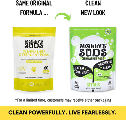 Molly's Suds Dishwasher Pods | Clean Dishwasher Detergent, Cuts Grease & Rinses Clean