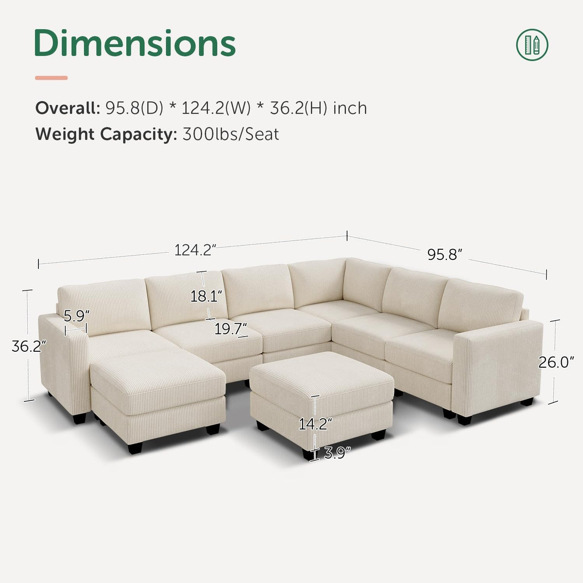 HONBAY Corduroy Sectional Couch with Storage U Shaped Sectional Sofa Modular Sectional Couches for
