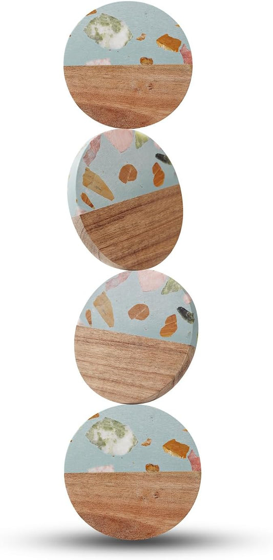 Drink Acacia Wood-Marble Coasters Set of 4,Cup Coaster for Coffee,Beverage,Cute Modern Cool