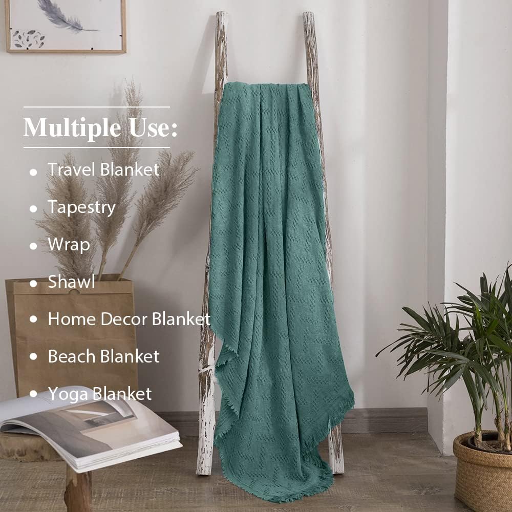 Simple&Opulence 100% Cotton Throw Blanket for Bed, Couch, Boho Luxury Geometric Knit Woven Blanket