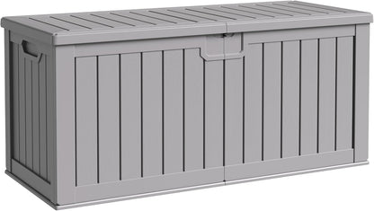 Flamaker Resin Deck Box 250 Gallon, Waterproof Imitation-Wood Lockable Storage Box with Separator