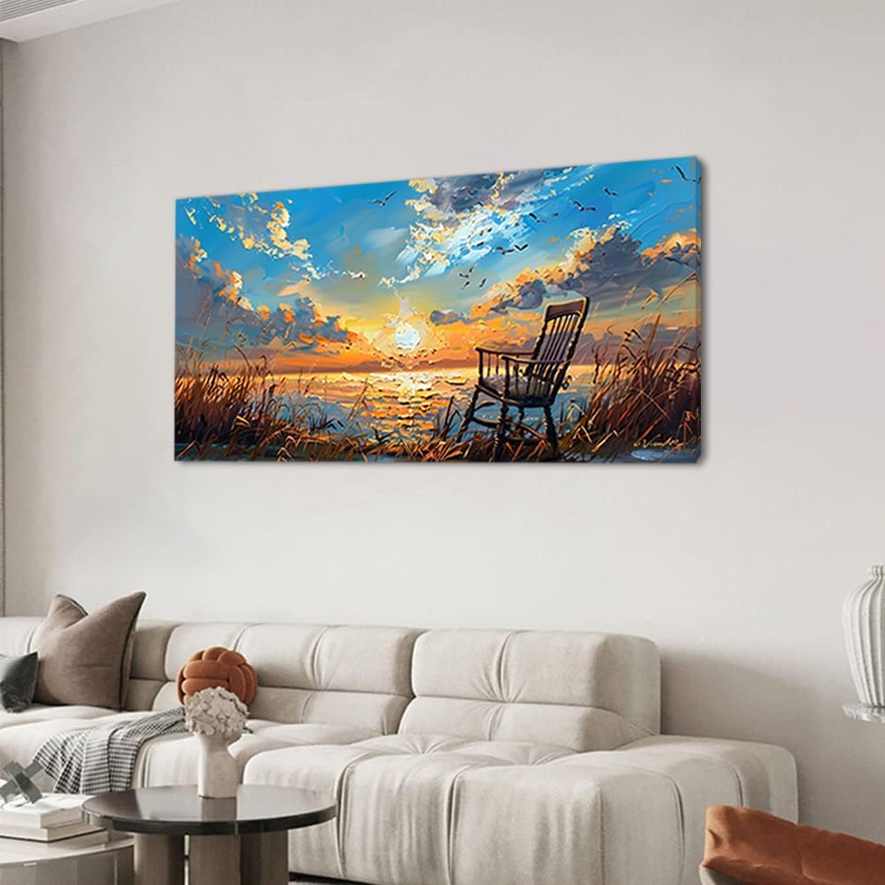 LASMOND Canvas Prints Wall Art Sunset Ocean Beach Pictures Photo nature landscape Paintings for