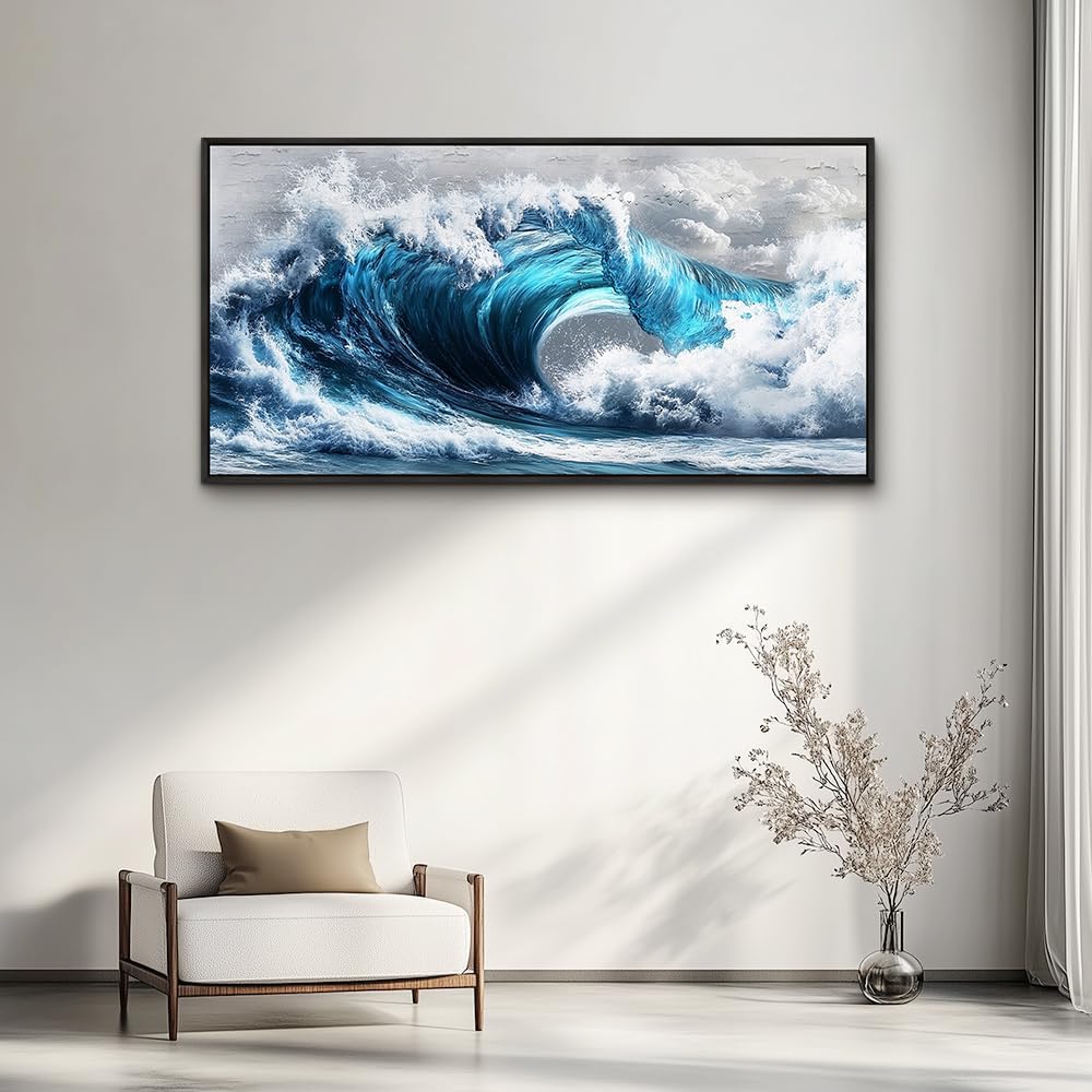 PHAOHUAXM Blue Wave lPaintings Wall Art For Living Room Wall Decor For Bedroom Ocean Inspiration