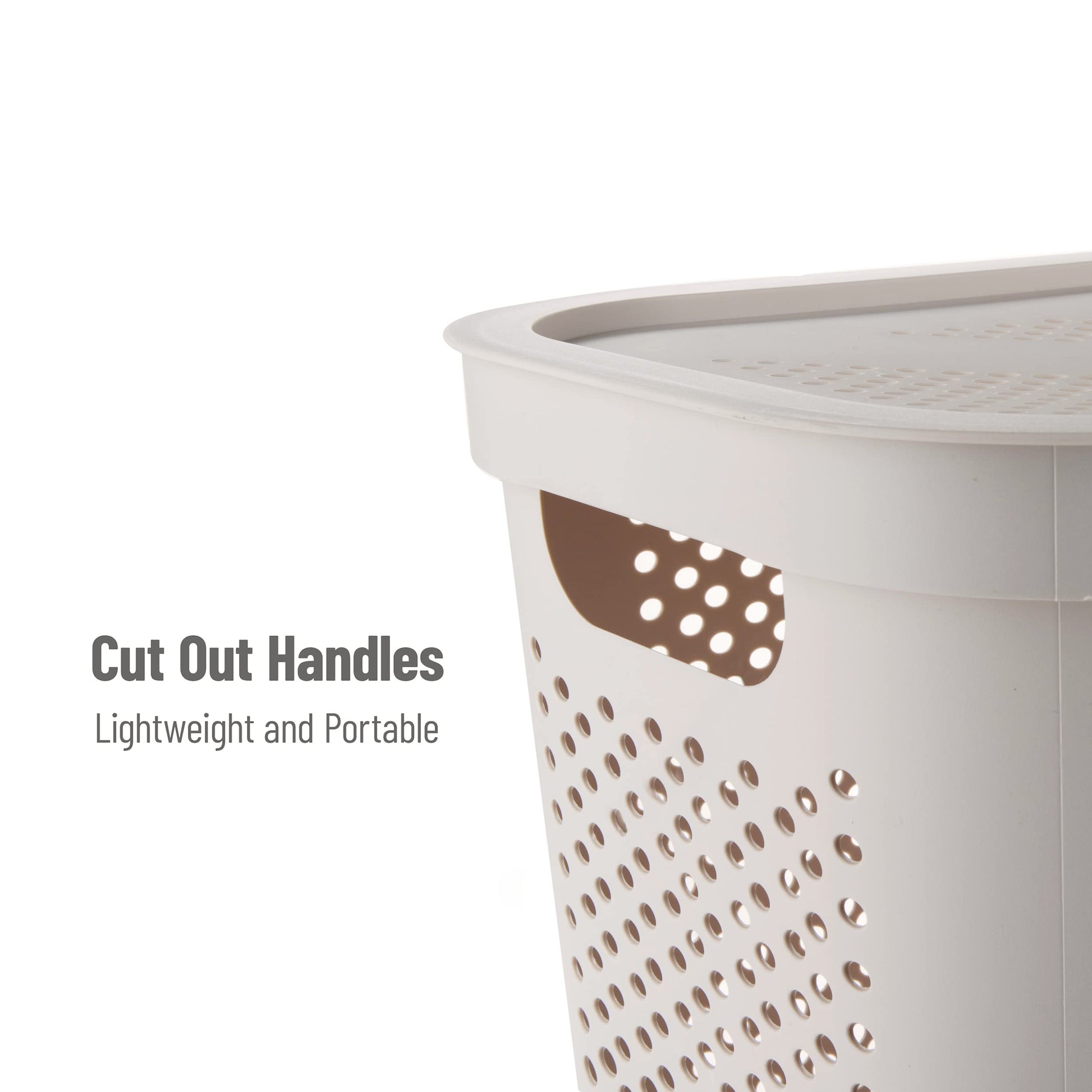 Mind Reader 60L Slim Laundry Hamper, Clothes Basket, Lid, Ventilated, Plastic, Set of 2, Ivory