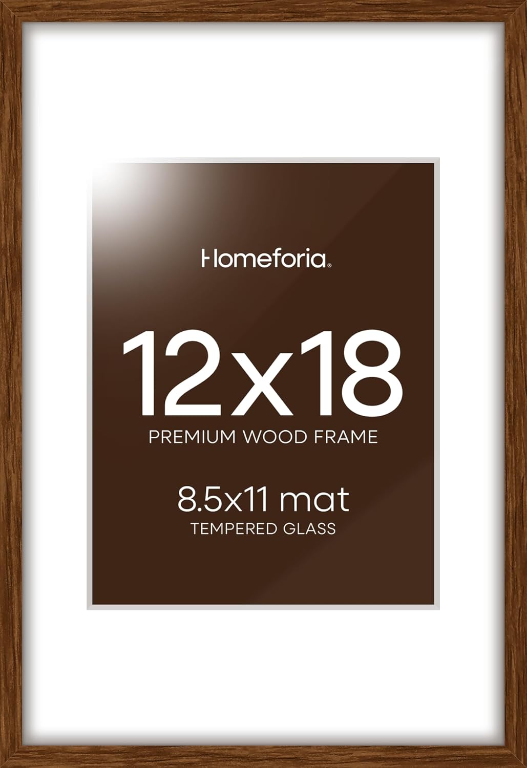 Homeforia 12 x 18 Walnut Wood Frame, High End Dark Oak 12x18 Brown Picture Frame with Mat 8.5x11