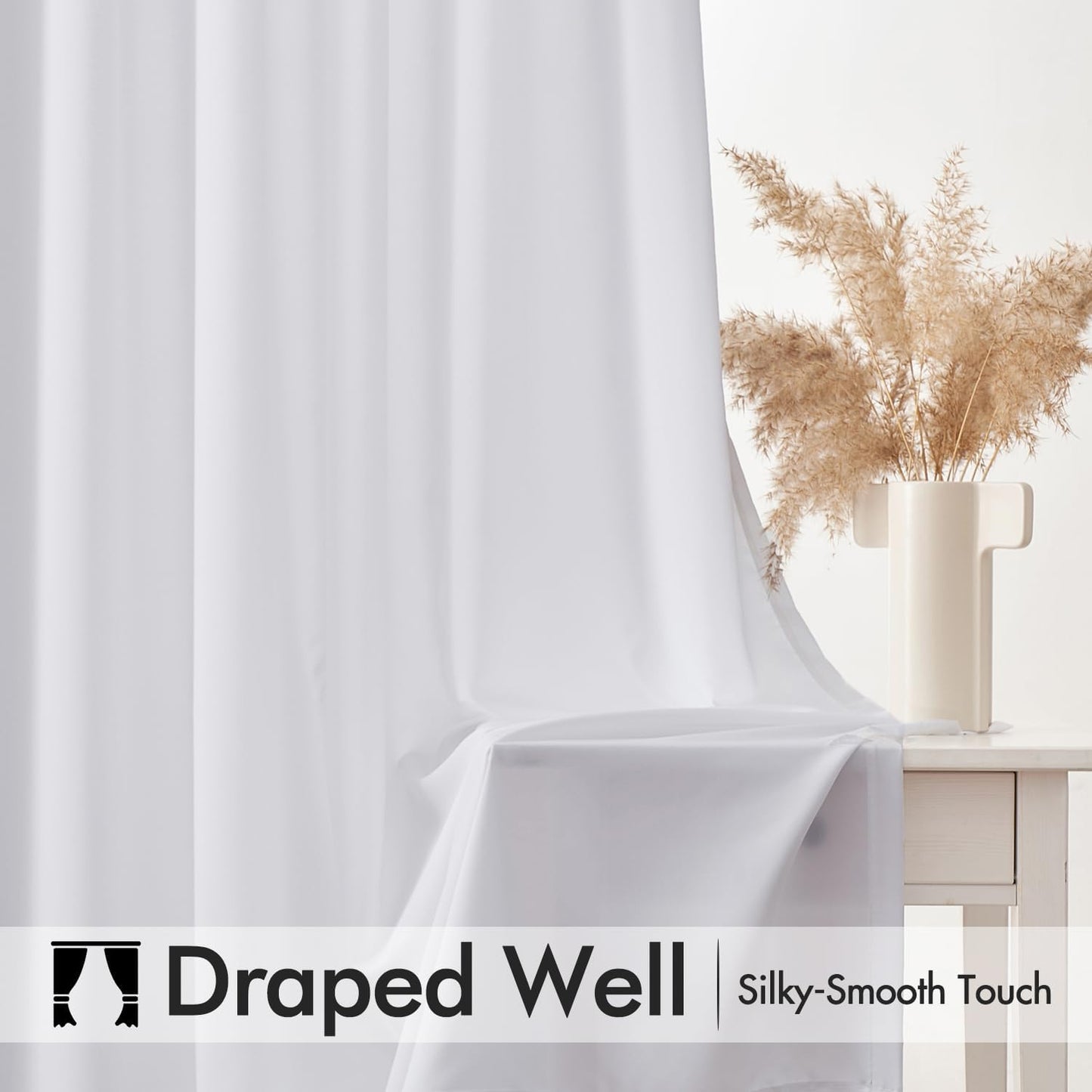 MIULEE White Privacy Sheer Curtains That Let Light in 90 Inches Long Non-See-Through Semi Sheer