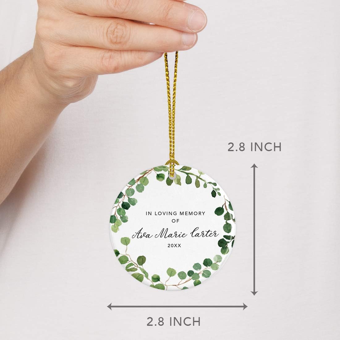 Andaz Press Personalized Round Ceramic Porcelain Christmas Tree Keepsake Gift, in Loving Memory of