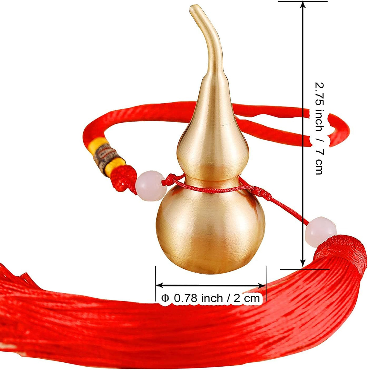 Feng Shui Brass Wu Lou Golden Gourd with Red Luck Strip Treasure Pendant for Bedroom,Car Hanging