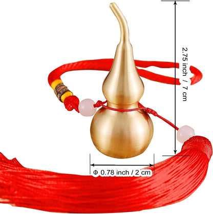 Feng Shui Brass Wu Lou Golden Gourd with Red Luck Strip Treasure Pendant for Bedroom,Car Hanging