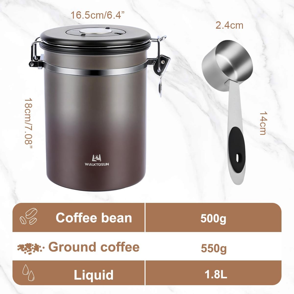 Coffee Canister Airtight Storage Container Stainless Steel Coffee Jar with Scoop,Date Tracker CO2