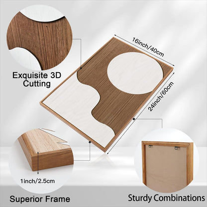 Large Abstract Brown and Beige Wall Art Set Modern Geometric Wood Grain Wall Decor Minimalist