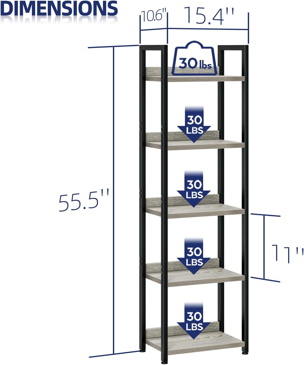 NUMENN Narrow Bookshelf, 5 Tier Bookshelves, Home Office Bookcase Shelf Storage Organizer, Free