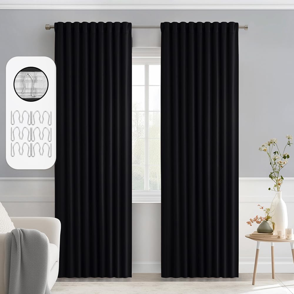 MIULEE Black Back Tab Blackout Curtains 80 Inch Length 2 Panels Set for Living Room Bedroom