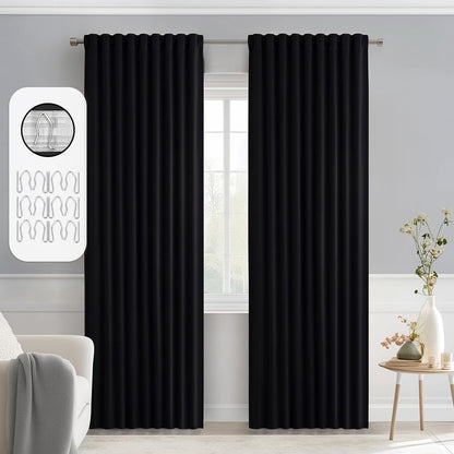 MIULEE Black Back Tab Blackout Curtains 80 Inch Length 2 Panels Set for Living Room Bedroom