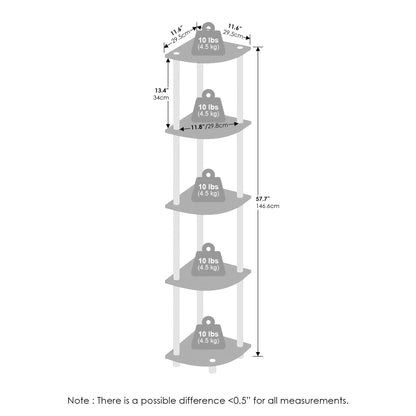 Furinno Turn-N-Tube Toolless Assembly 5-Tier Storage Shelves, White