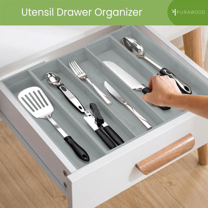 Purawood Kitchen Drawer Organizer - Expandable Utensil Drawer Organizer for Kitchen, Cutlery Tray &